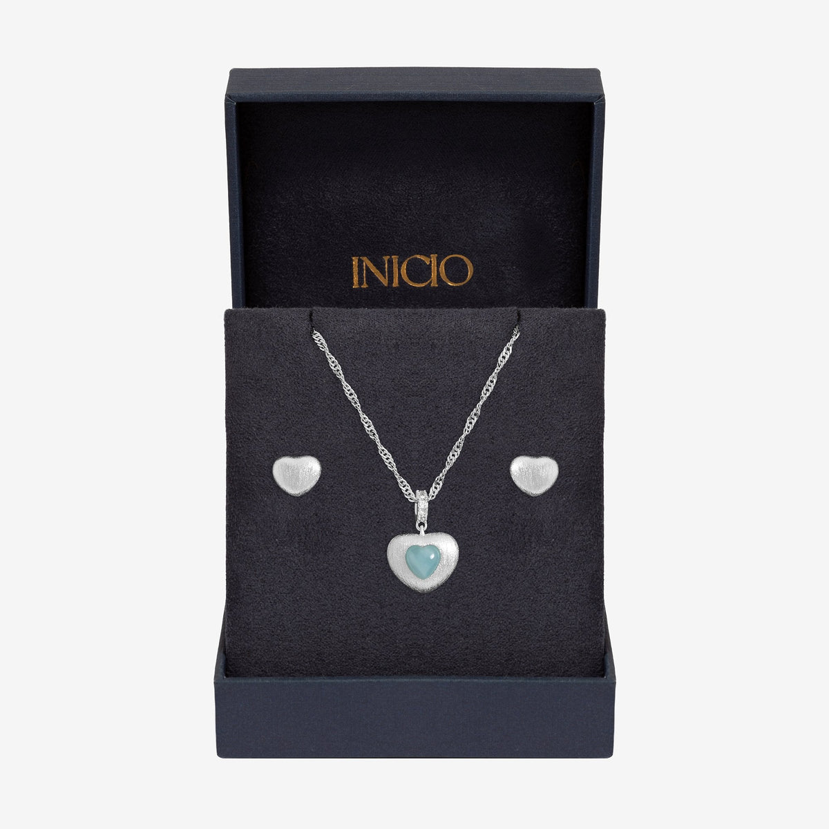 Inicio Sterling Silver Satin Heart Set - Gift Box