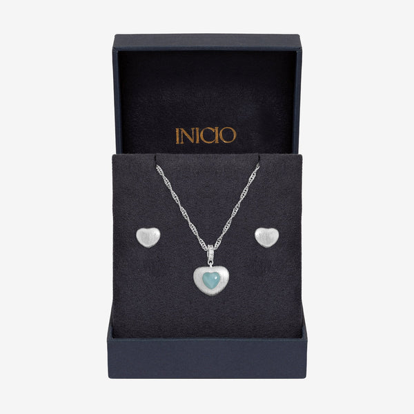 Inicio Sterling Silver Satin Heart Set - Gift Box
