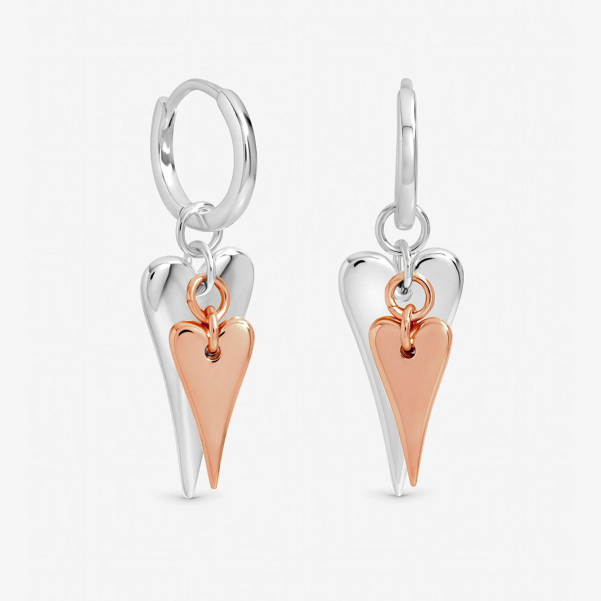 Inicio Sterling Silver Two Tone Heart Charm Hoop Earrings - Gift Pouch