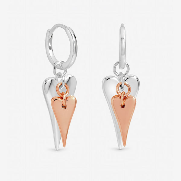 Inicio Sterling Silver Two Tone Heart Charm Hoop Earrings - Gift Pouch
