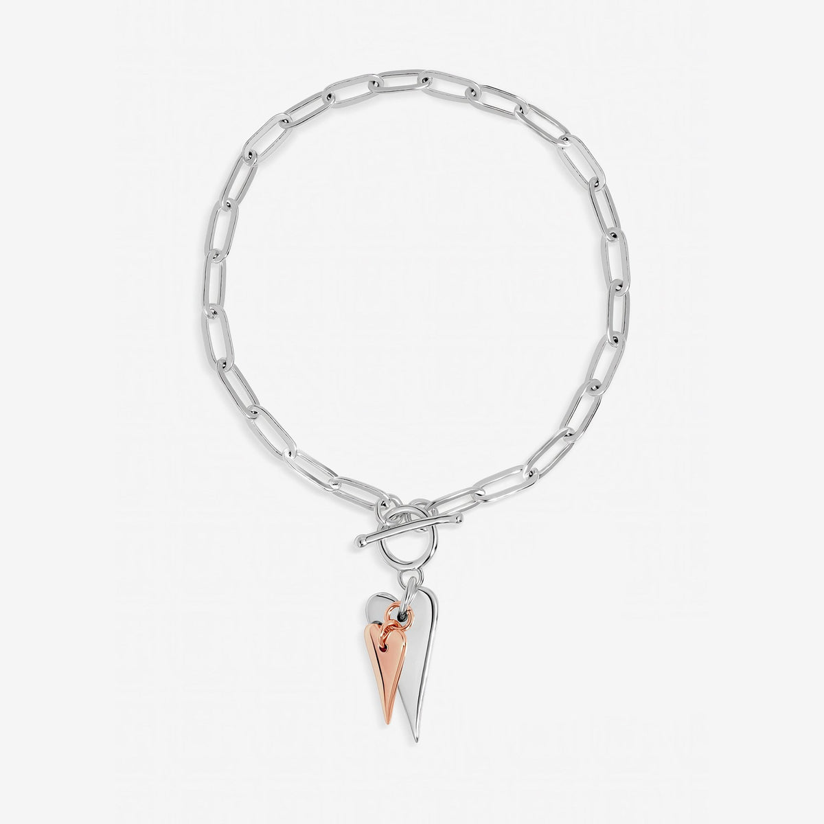 Inicio Sterling Silver Two Tone T-Bar Heart Bracelet - Gift Pouch