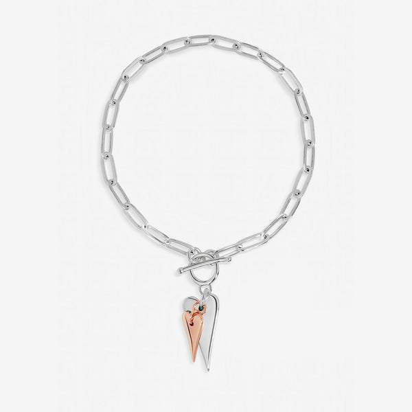 Inicio Sterling Silver Two Tone T-Bar Heart Bracelet - Gift Pouch
