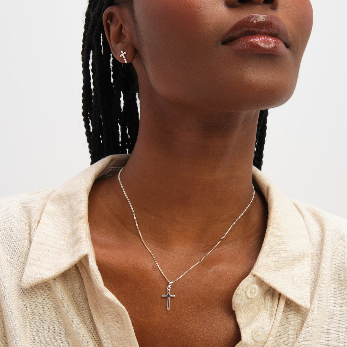 Inicio Sterling Silver Polished Cross Set - Gift Box