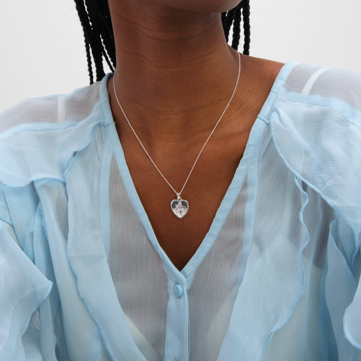 Inicio Sterling Silver Heart St Christopher Necklace - Gift Pouch