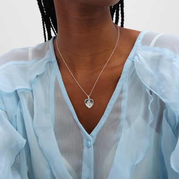 Inicio Sterling Silver Heart St Christopher Necklace - Gift Pouch