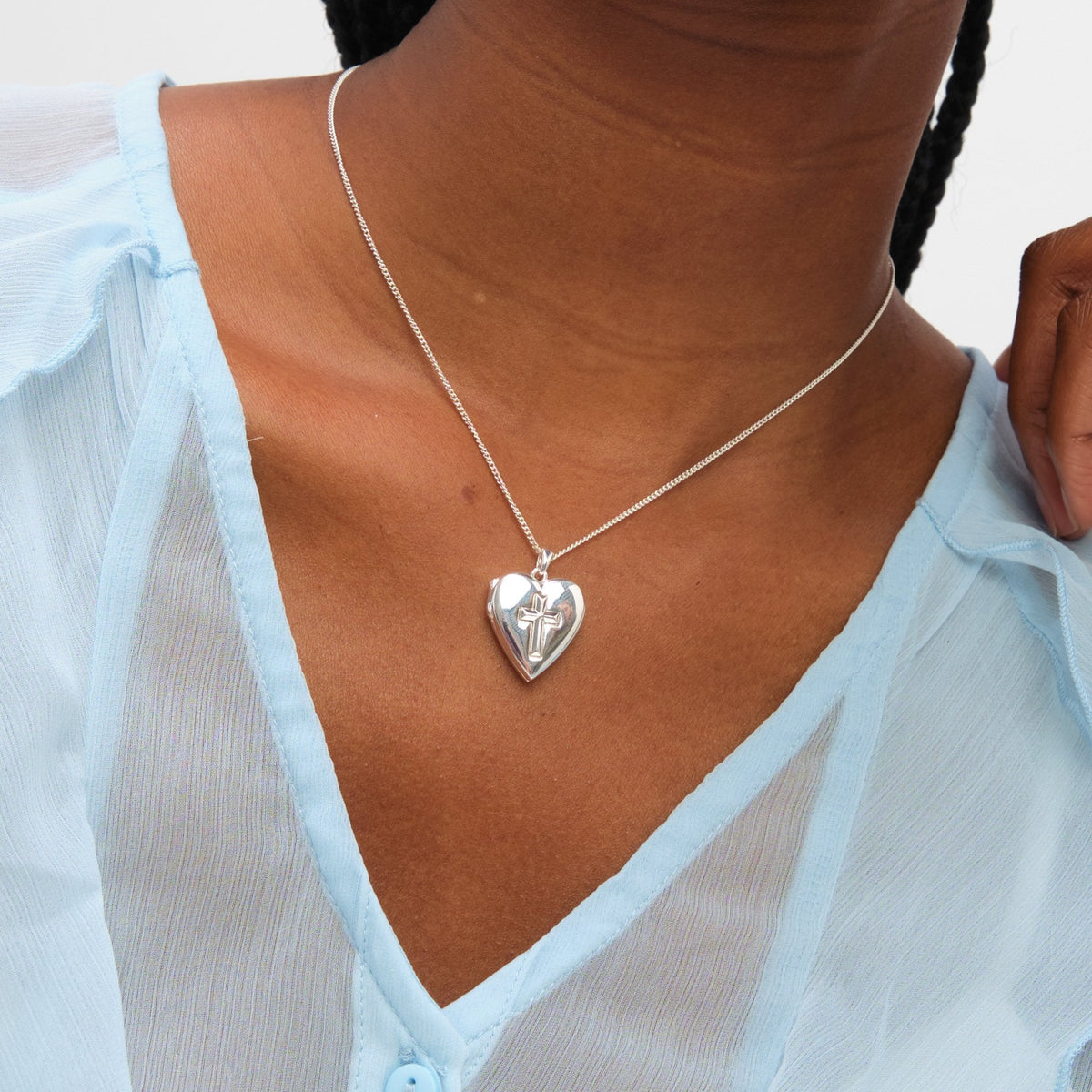 Inicio Sterling Silver Heart Cross Locket - Gift Pouch