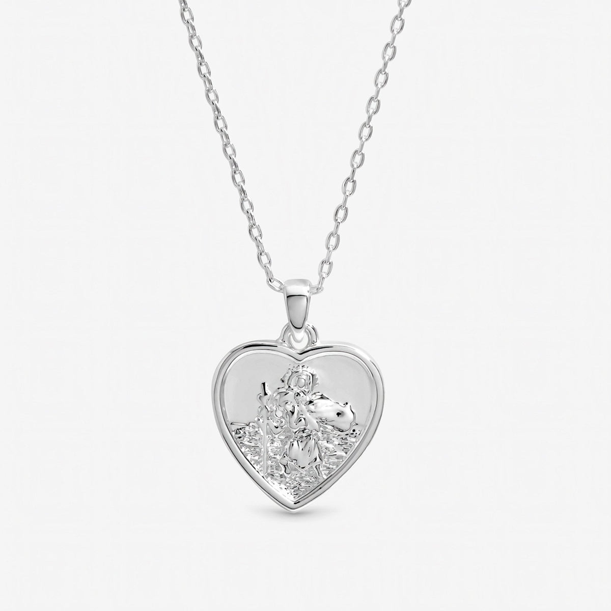 Inicio Sterling Silver Heart St Christopher Necklace - Gift Pouch