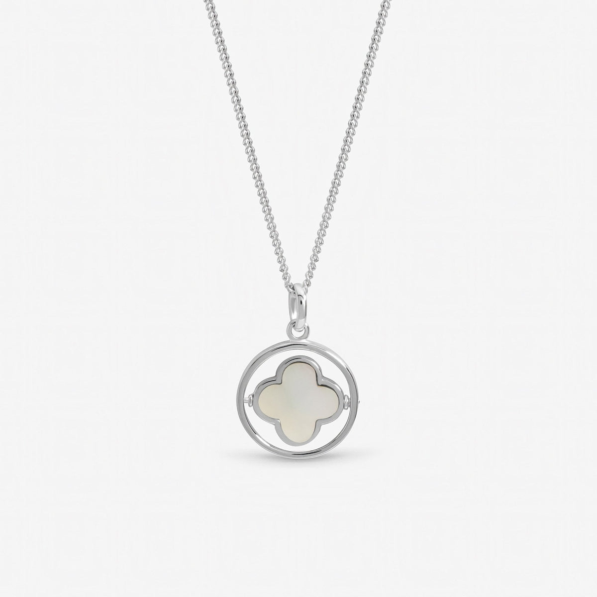 Inicio Sterling Silver Mother of Pearl Spinner Clover Pendant - Gift Pouch