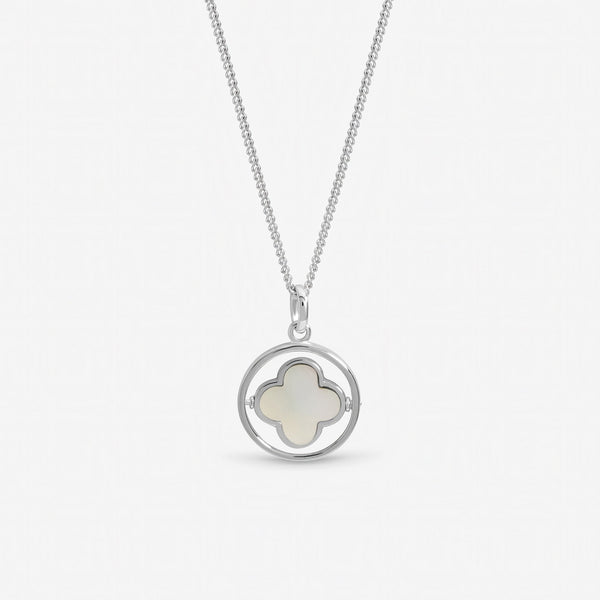 Inicio Sterling Silver Mother of Pearl Spinner Clover Pendant - Gift Pouch