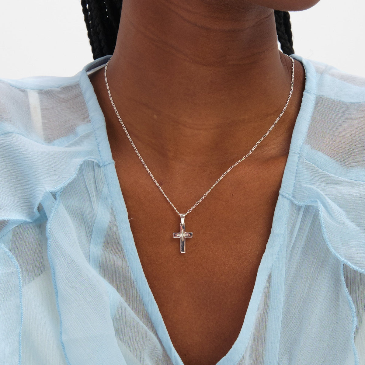 Inicio Sterling Silver Polished Cross Pendant - Gift Pouch