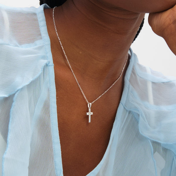 Inicio Sterling Silver Polished Cross Pendant - Gift Pouch