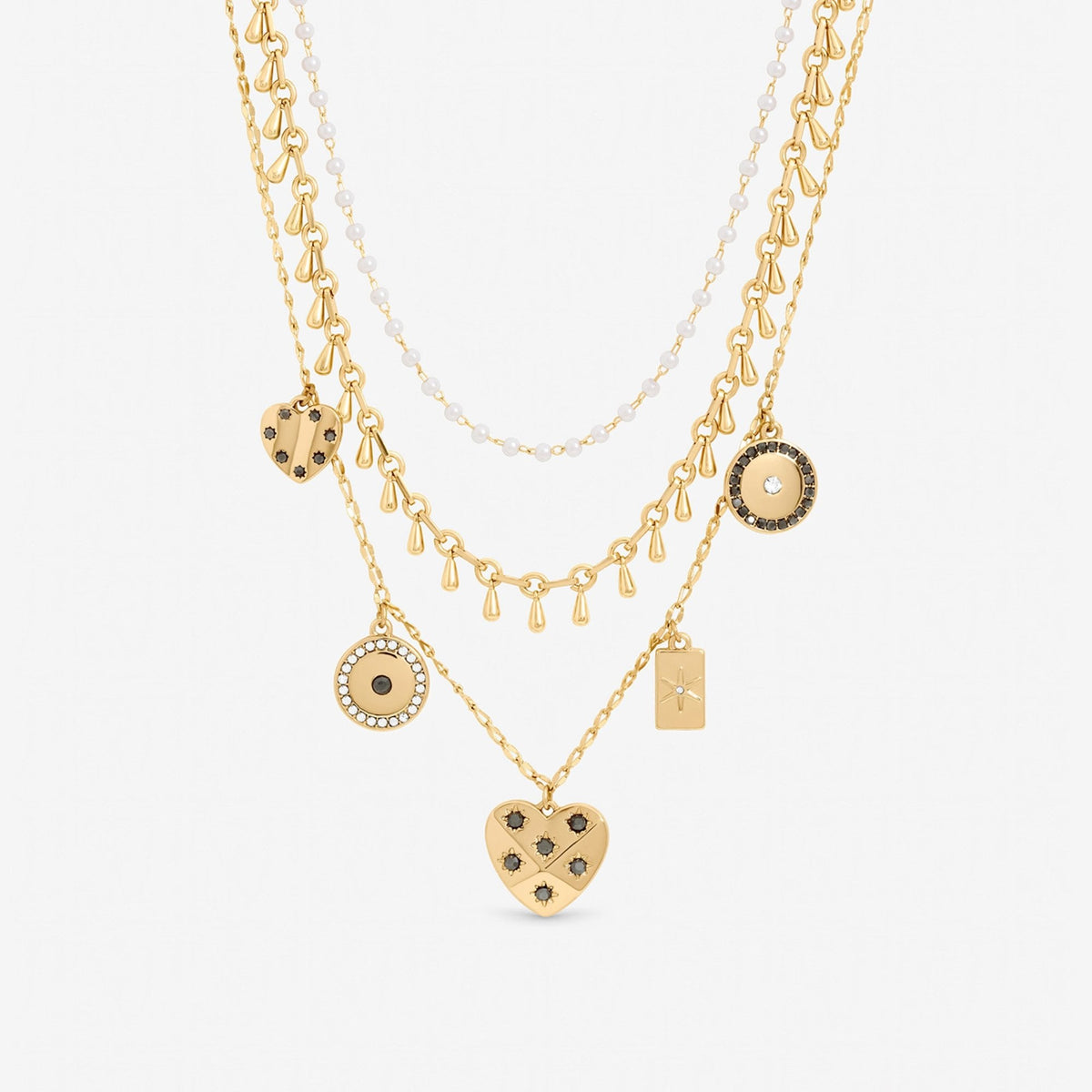 Mood Gold Plated Celestial Charm Multirow Necklace