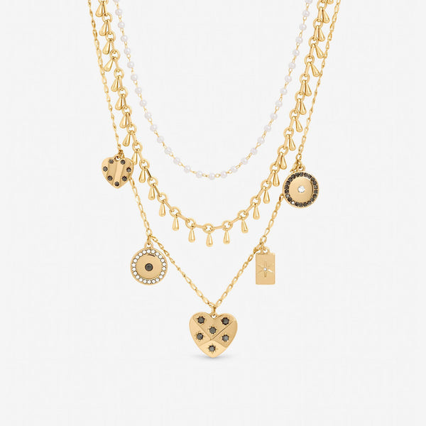 Mood Gold Plated Celestial Charm Multirow Necklace