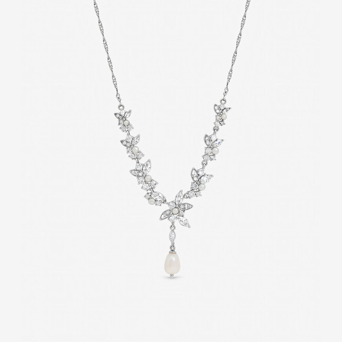 Jon Richard Rhodium Plated Crystal and Freshwater Pearl Y-Drop Necklace