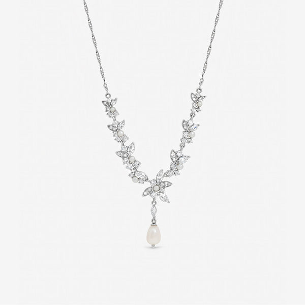 Jon Richard Rhodium Plated Crystal and Freshwater Pearl Y-Drop Necklace