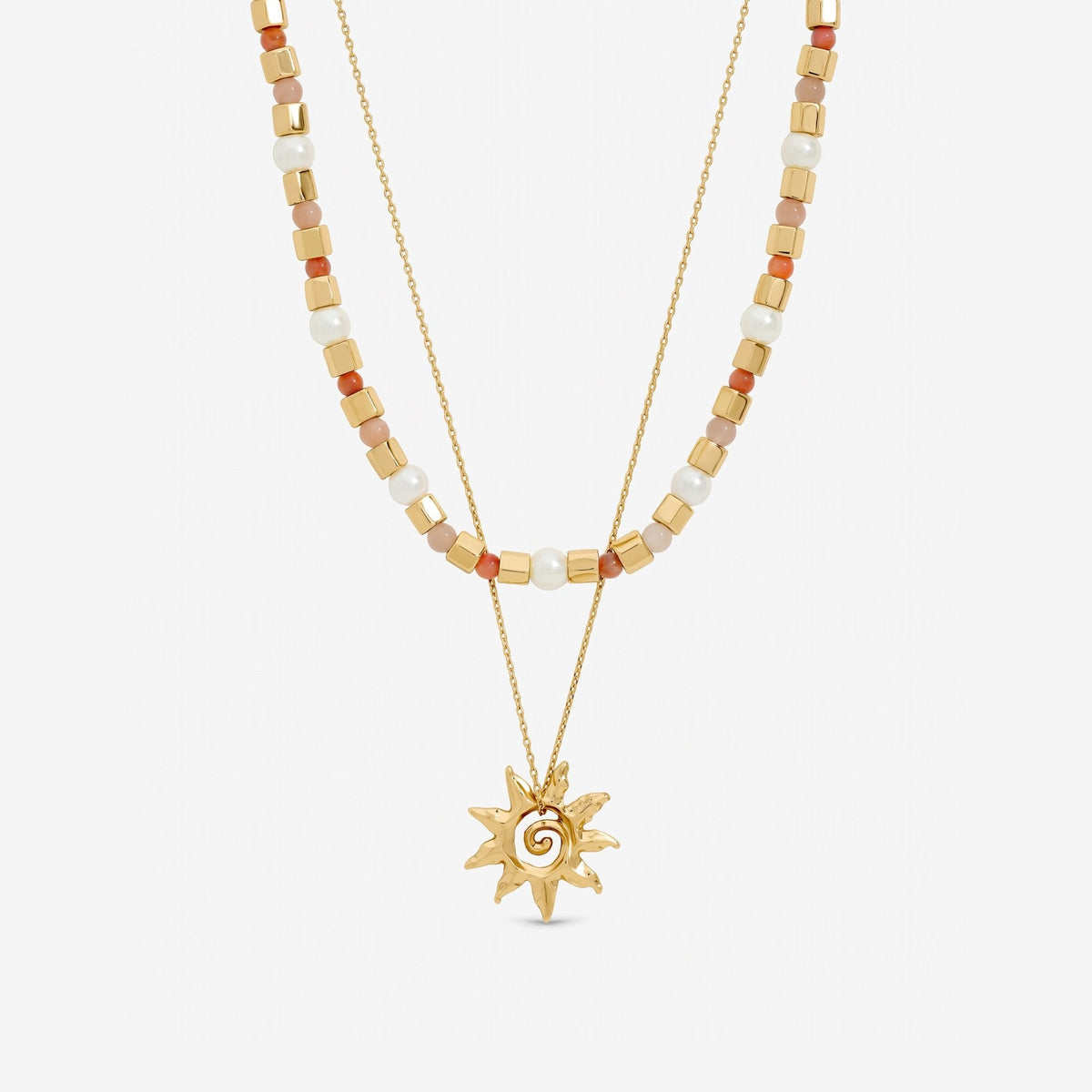 Mood Gold Plated Beaded Sun Double Row Necklace