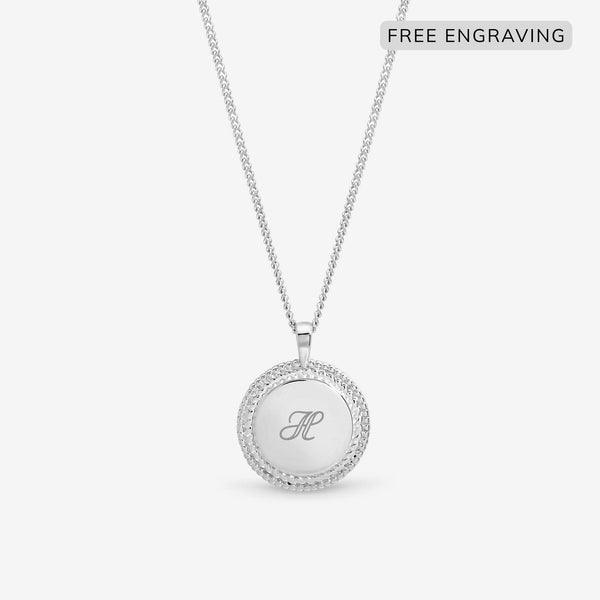 Inicio Sterling Silver Beaded Edge Personalised Pendant - Gift Pouch