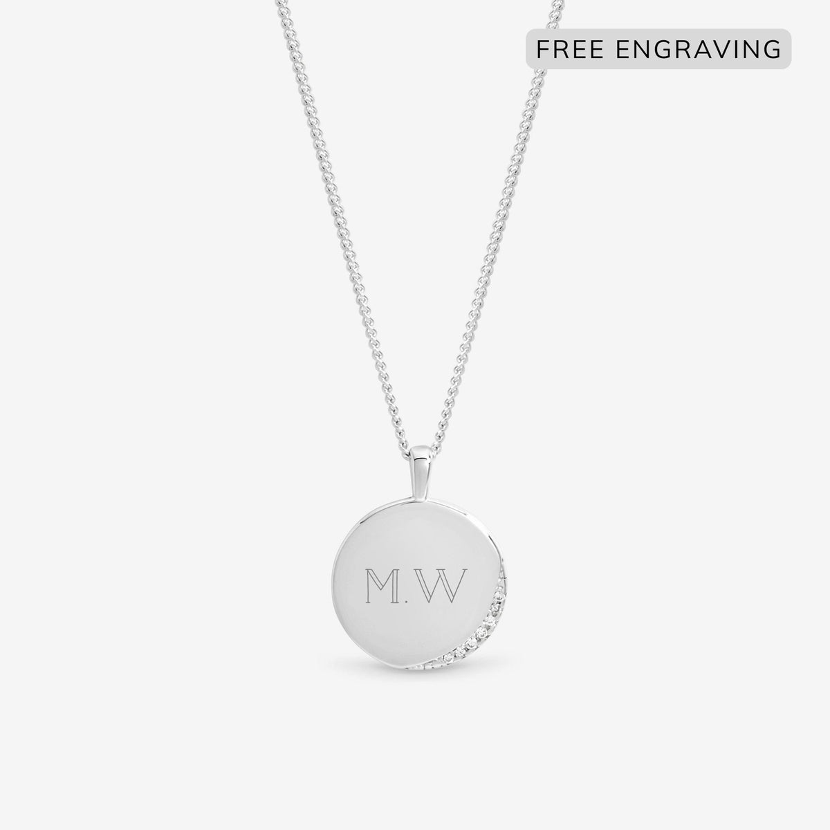 Inicio Sterling Silver Pave Edge Personalised Pendant - Gift Pouch