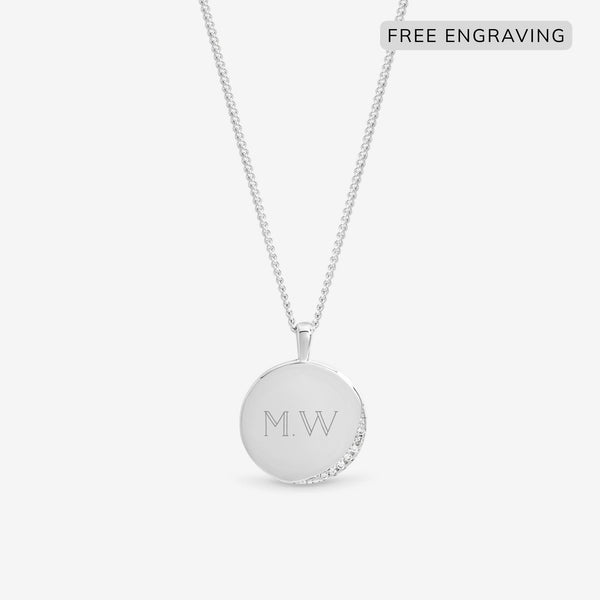 Inicio Sterling Silver Pave Edge Personalised Pendant - Gift Pouch
