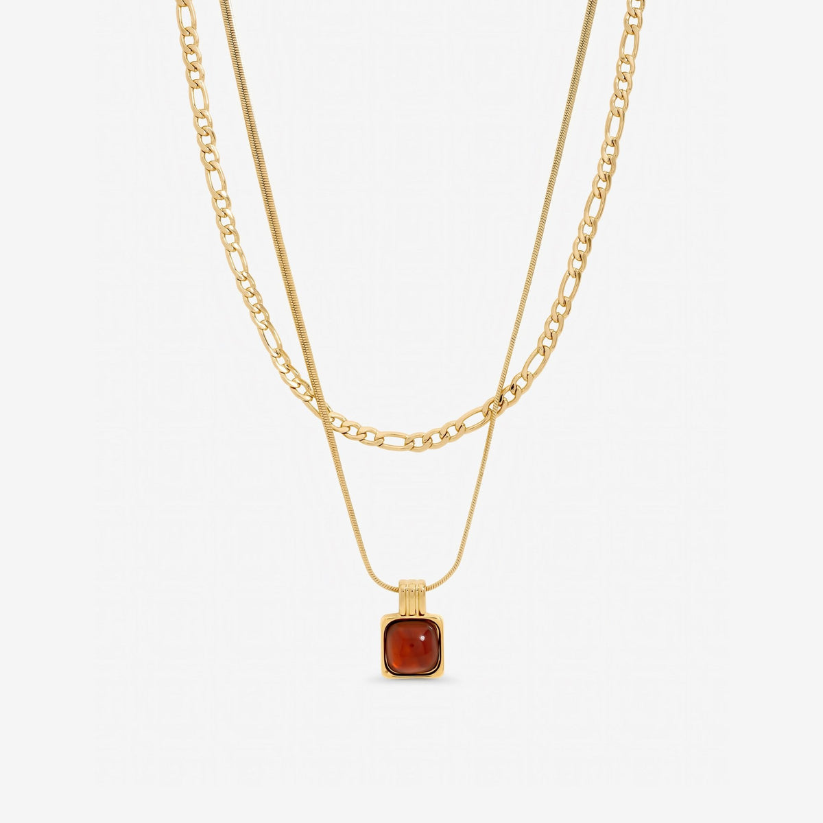 Mood Gold Plated Double Layer Chain and Resin Necklace