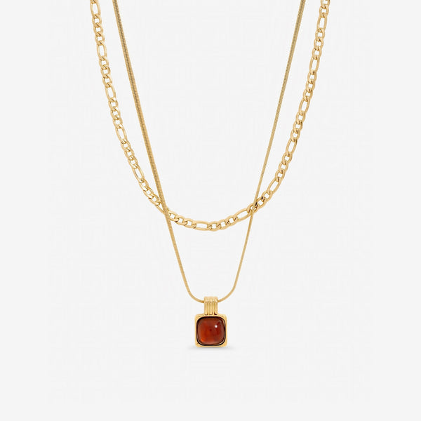 Mood Gold Plated Double Layer Chain and Resin Necklace