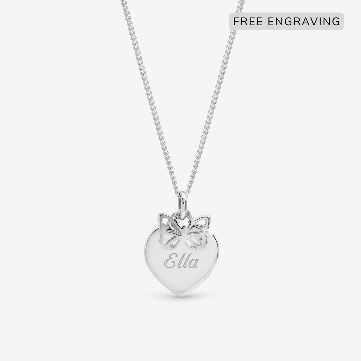 Inicio Sterling Silver Butterfly Charm Personalised Heart Pendant - Gift Pouch