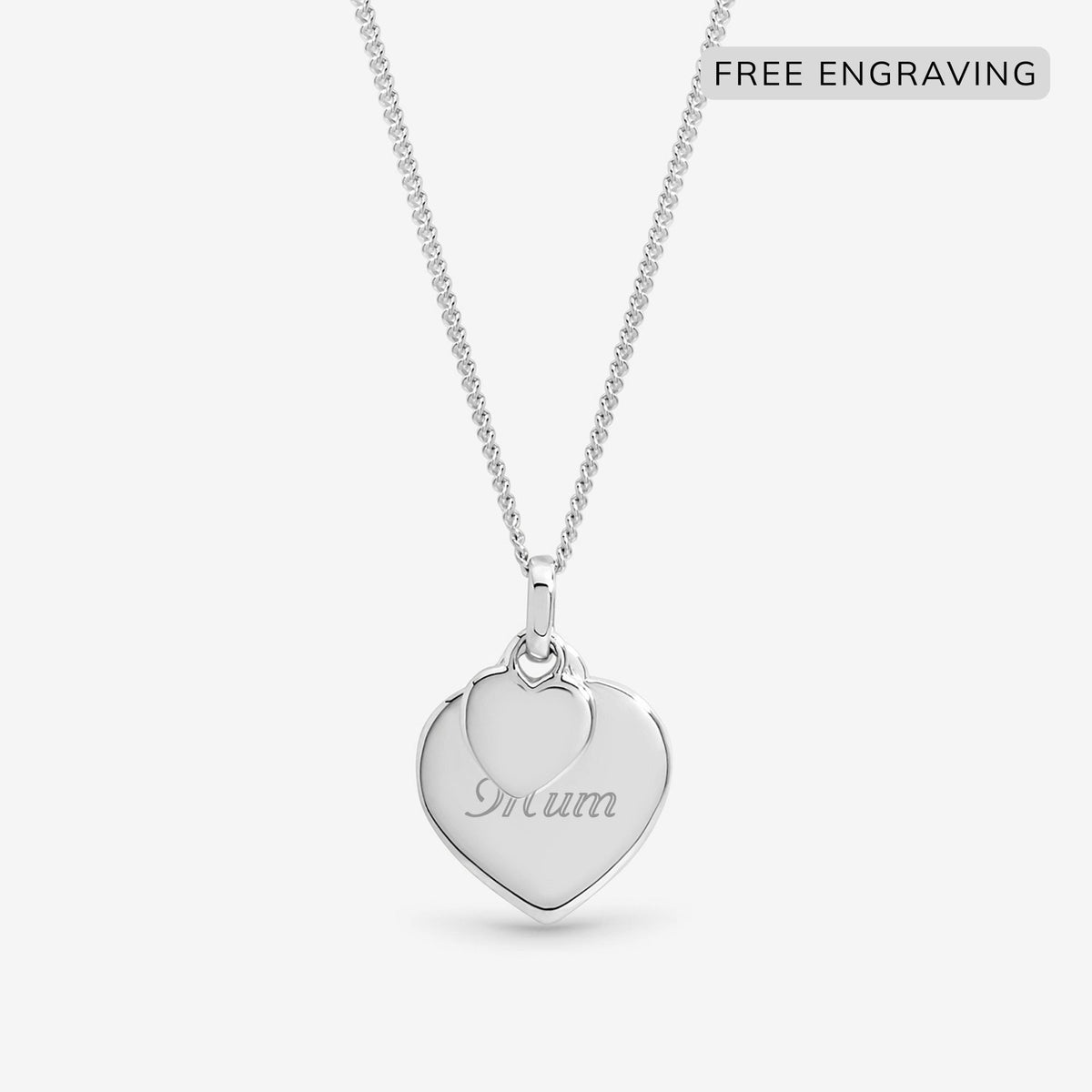 Inicio Sterling Silver Heart Charm Personalised Pendant - Gift Pouch