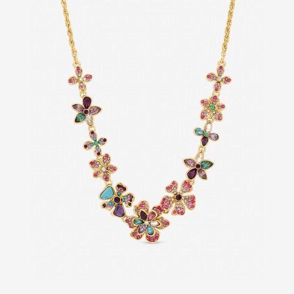 Mood Gold Plated and Multi Coloured Floral Statement Necklace