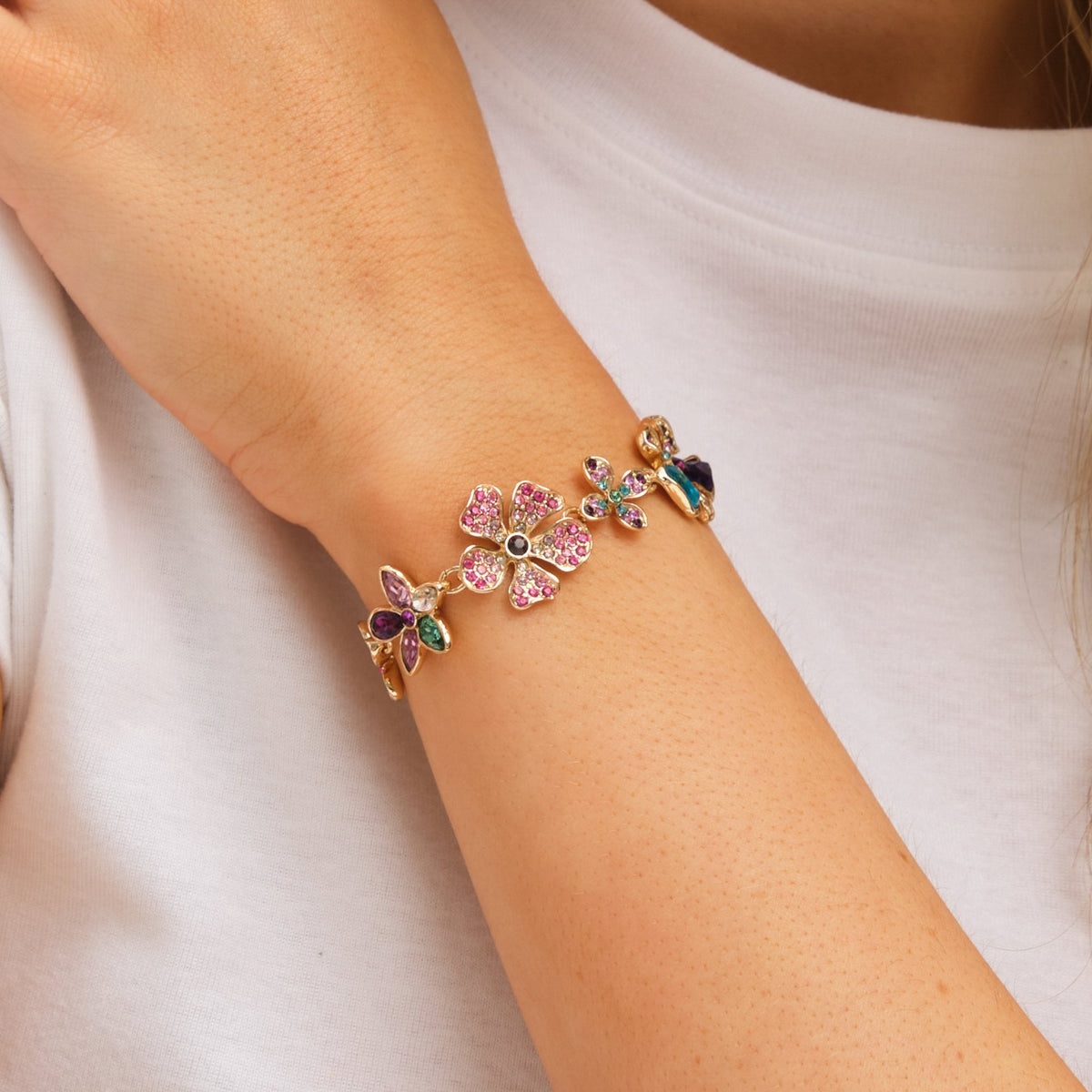 Mood Gold Plated and Multi Coloured Floral Statement Bracelet