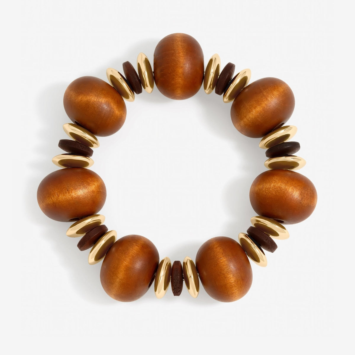 Mood Gold Plated and Wood Orb Stretch Bracelet