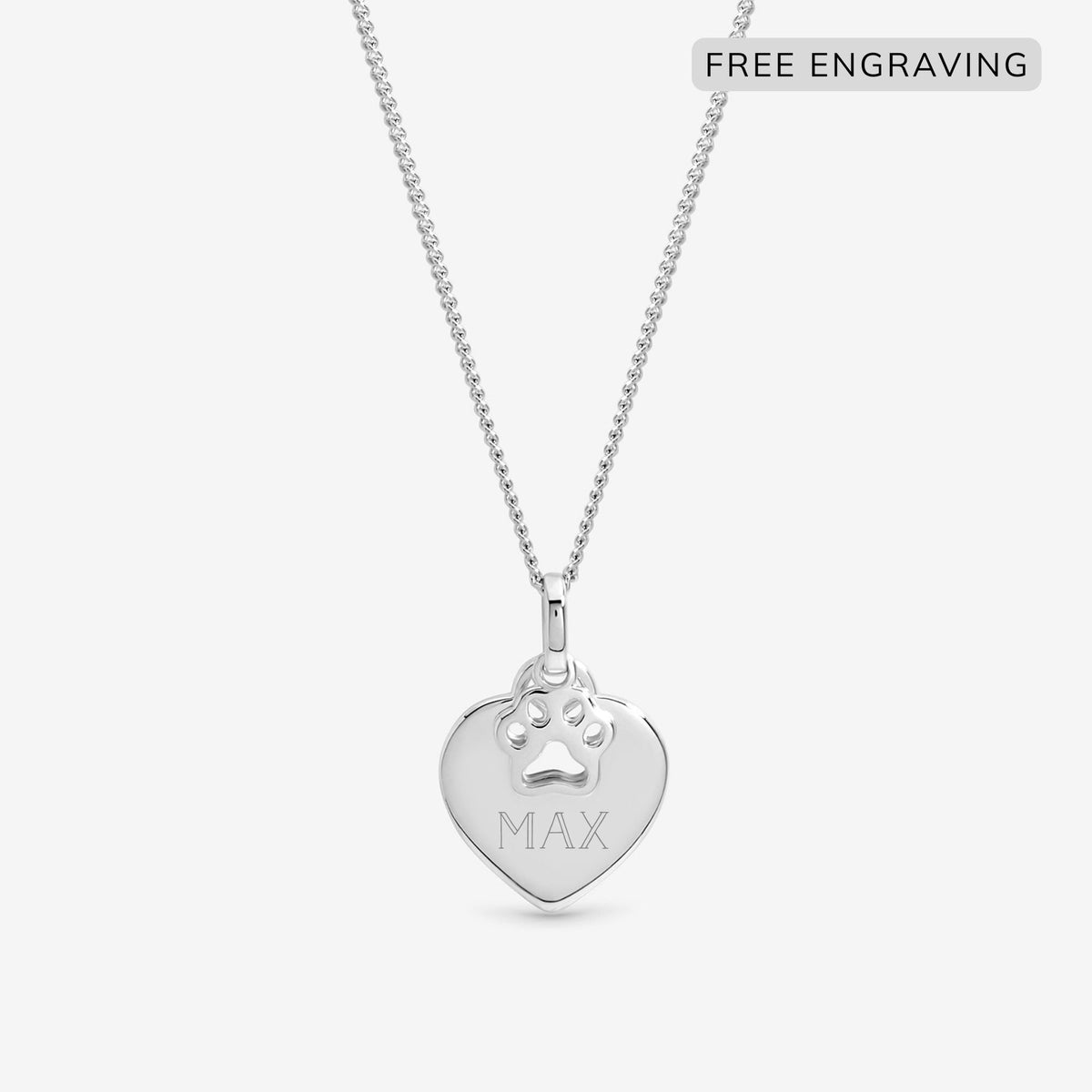 Inicio Sterling Silver Pawprint Charm Personalised Heart Pendant - Gift Pouch