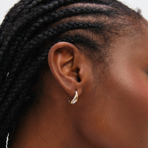 Inicio Sterling Silver Two Tone Twist Hoop Earrings