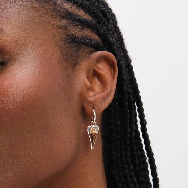 Inicio Sterling Silver Two Tone Heart Charm Hoop Earrings - Gift Pouch