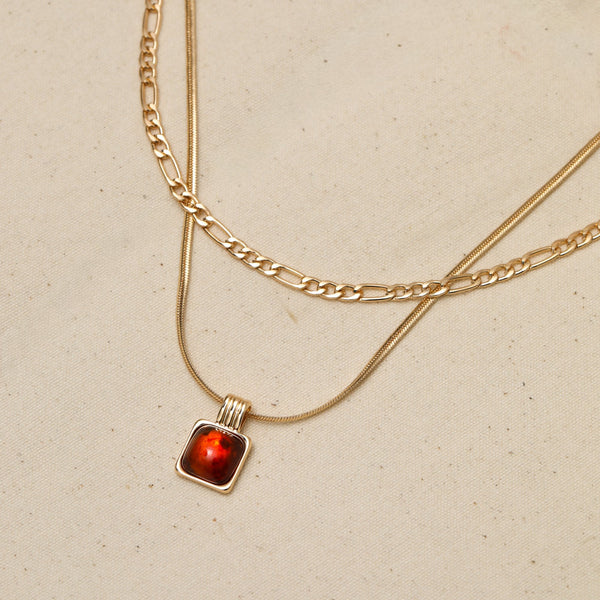 Mood Gold Plated Double Layer Chain and Resin Necklace