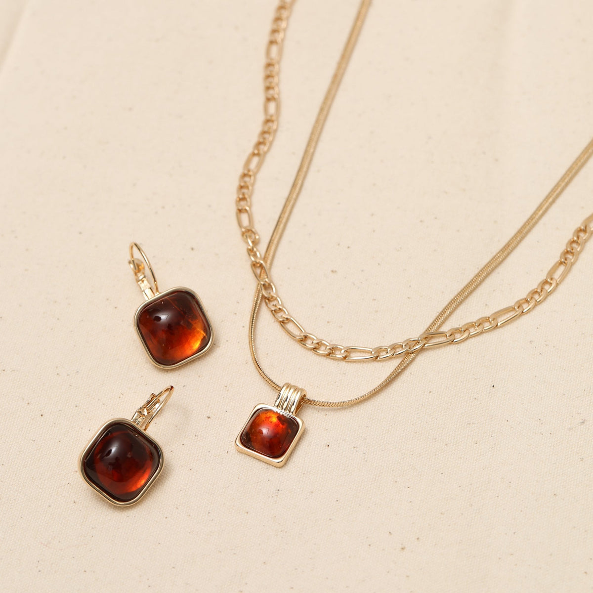 Mood Gold Plated Square Resin Drop Earrings