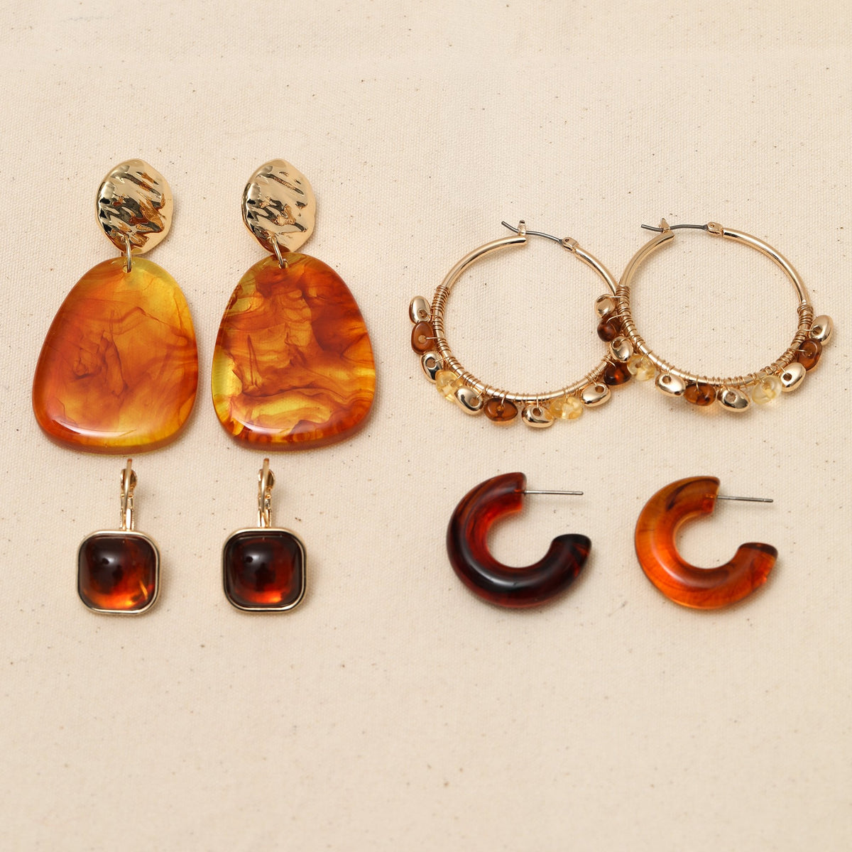 Mood Gold Plated Brown Resin Hoop Earrings