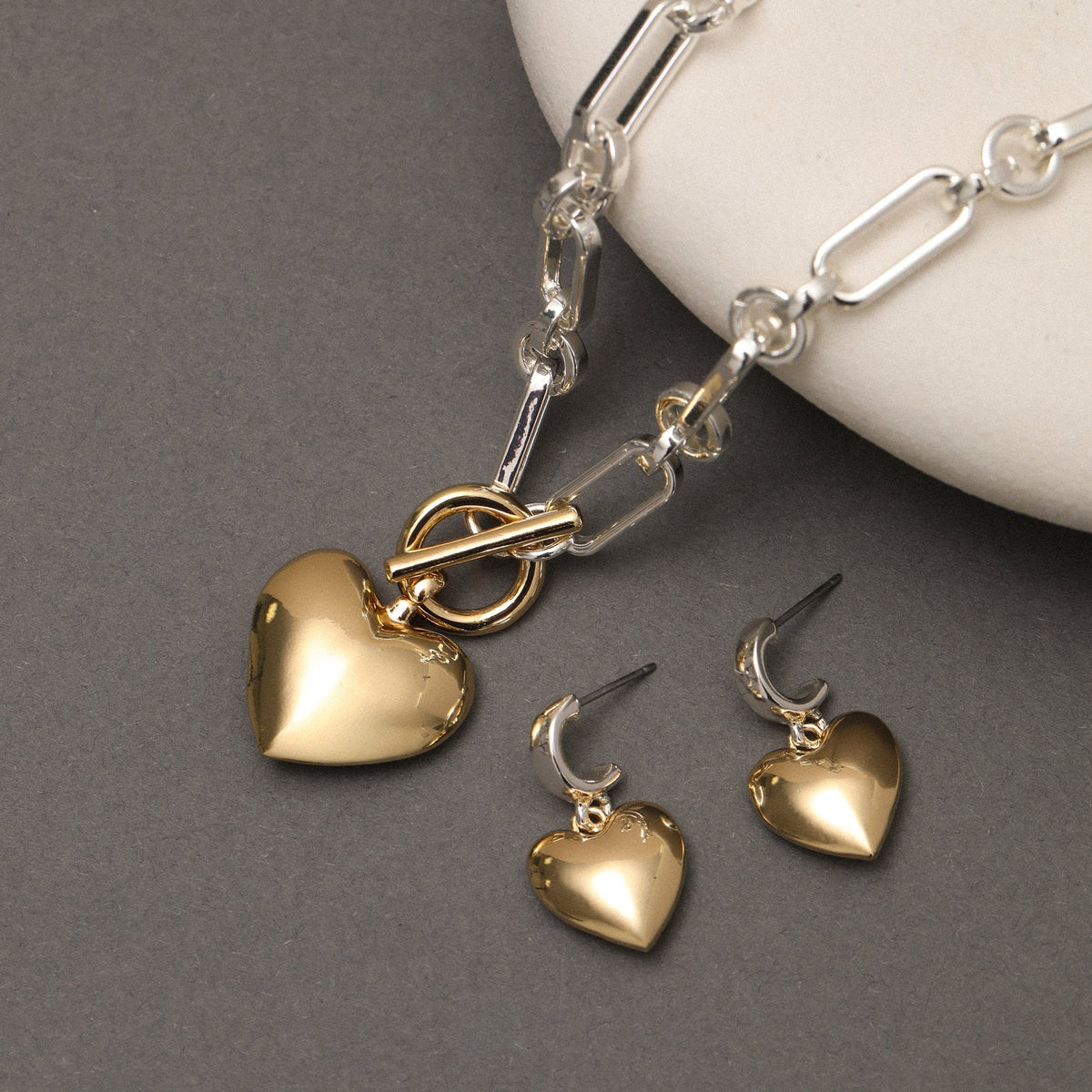 Mood Two Tone Heart Huggie Earrings