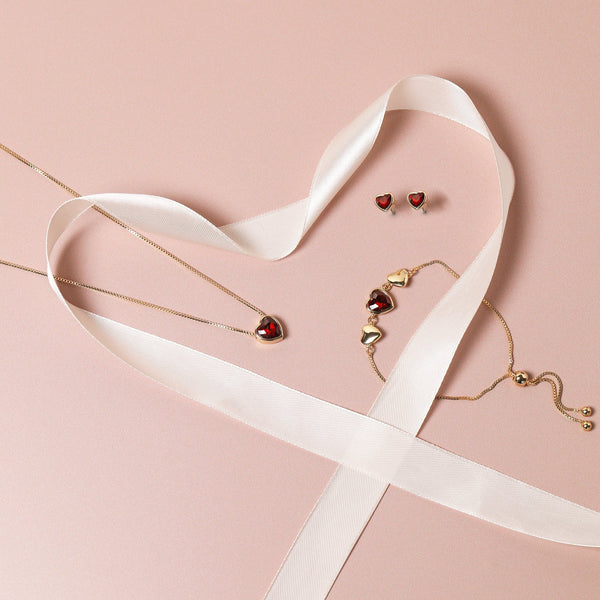 Jon Richard Gold Plated Crystal and Red Heart Trio Set - Gift Box