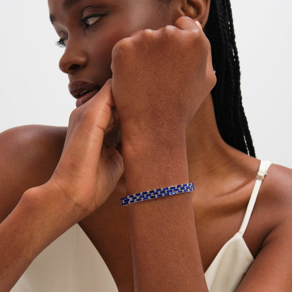 Jon Richard Silver Plated and Sapphire Chain Stretch Bracelet