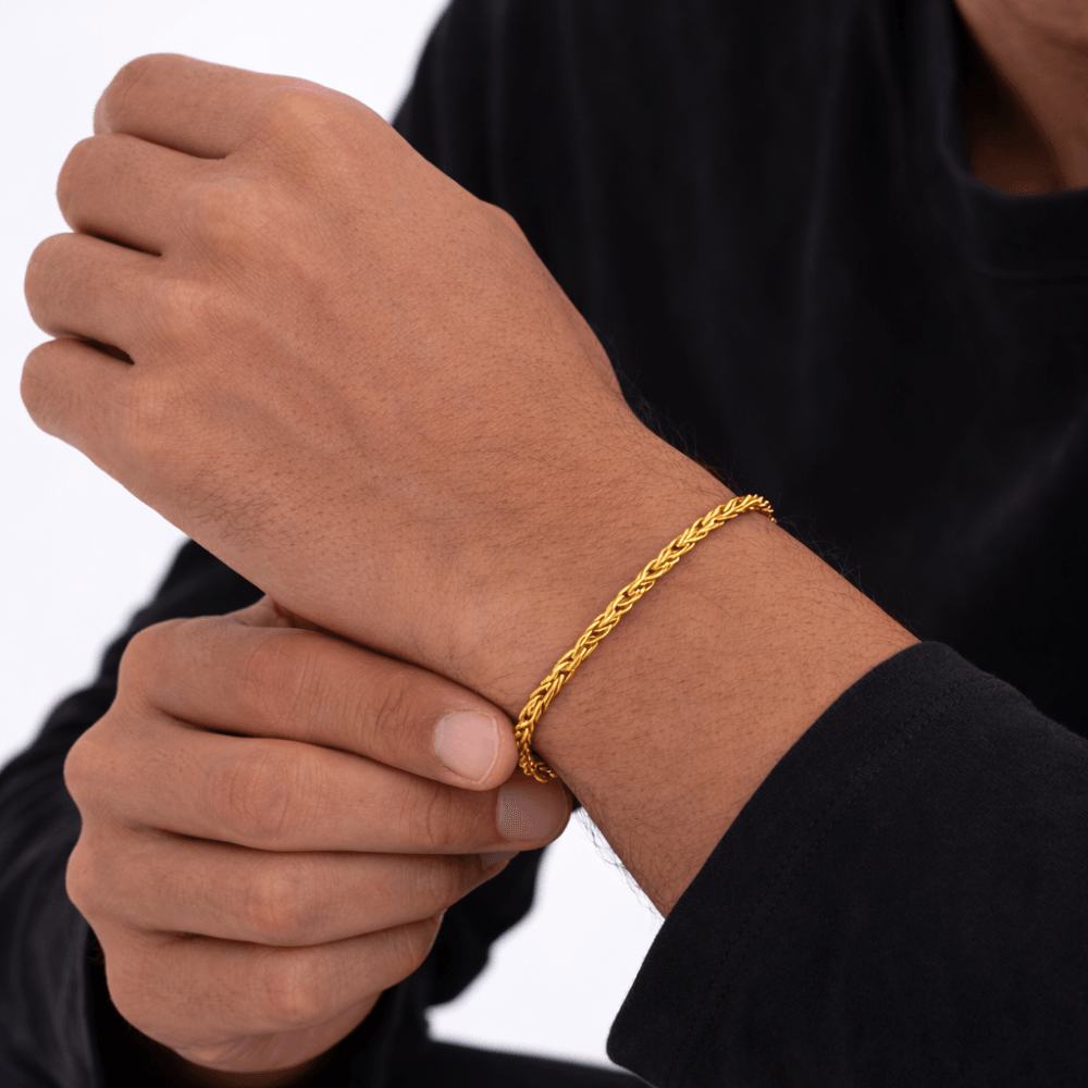 Inicio Men's Gold Plated Waterproof Twist Rope Bracelet - Gift Pouch