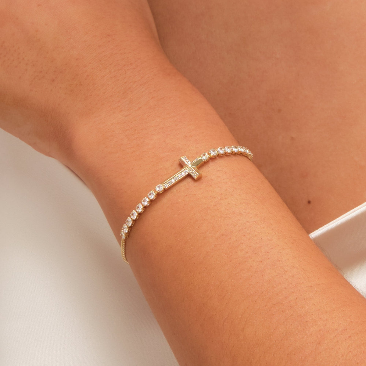 Jon Richard Gold Plated and Crystal Cross Toggle Bracelet