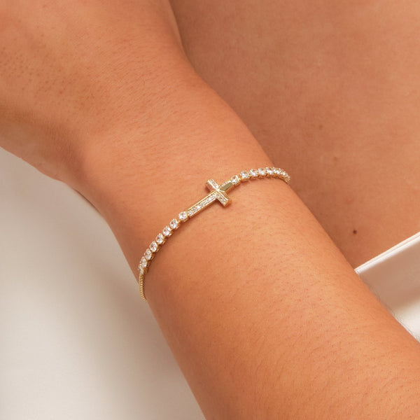 Jon Richard Gold Plated and Crystal Cross Toggle Bracelet
