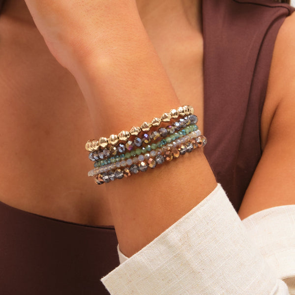 Mood Gold Plated and Polished Multi Colour Beaded Bracelets - Pack of 5