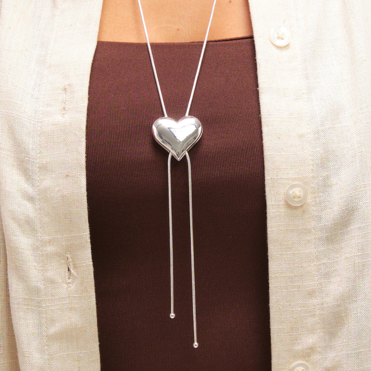 Mood Silver Plated Polished Heart Slider Necklace