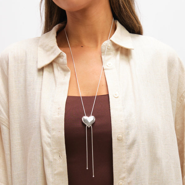 Mood Silver Plated Polished Heart Slider Necklace