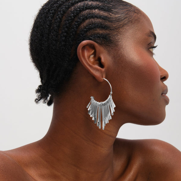 Mood Silver Plated Polished Stick Hoops