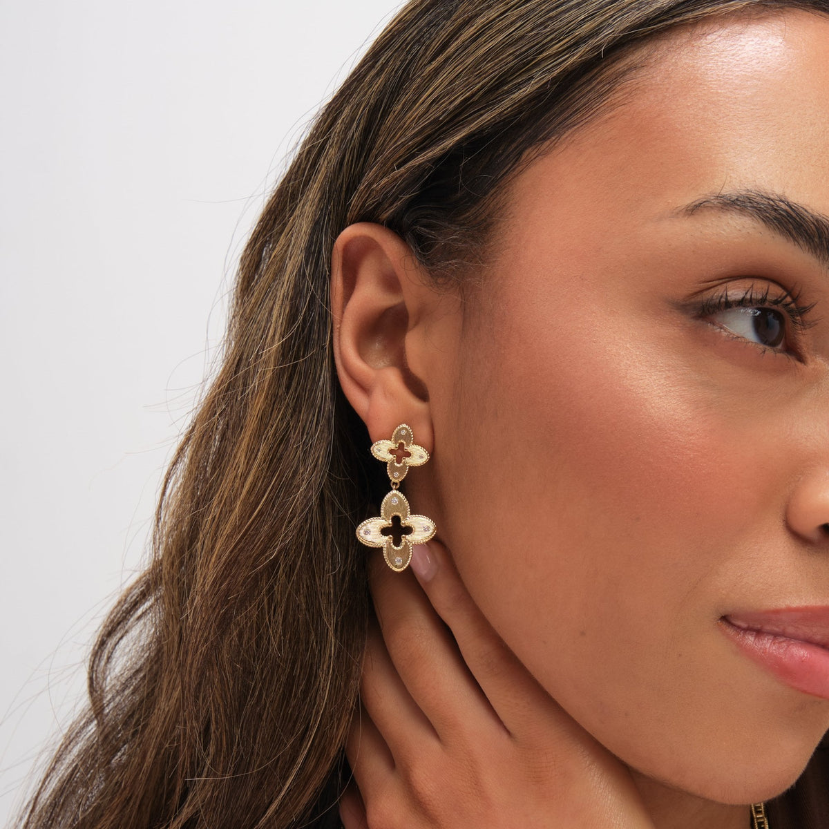Jon Richard Gold Plated Textured Crystal Clover Earrings