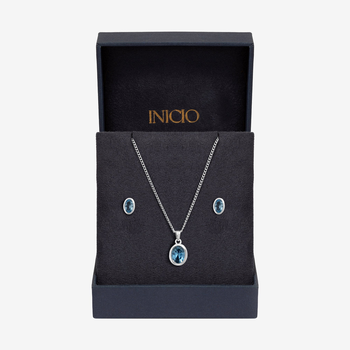 Inicio Sterling Silver Blue Topaz Oval Bezel Set - Gift Box