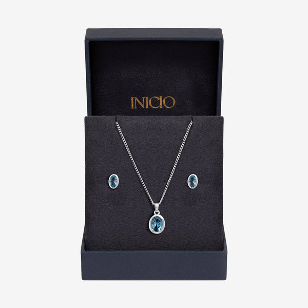 Inicio Sterling Silver Blue Topaz Oval Bezel Set - Gift Box