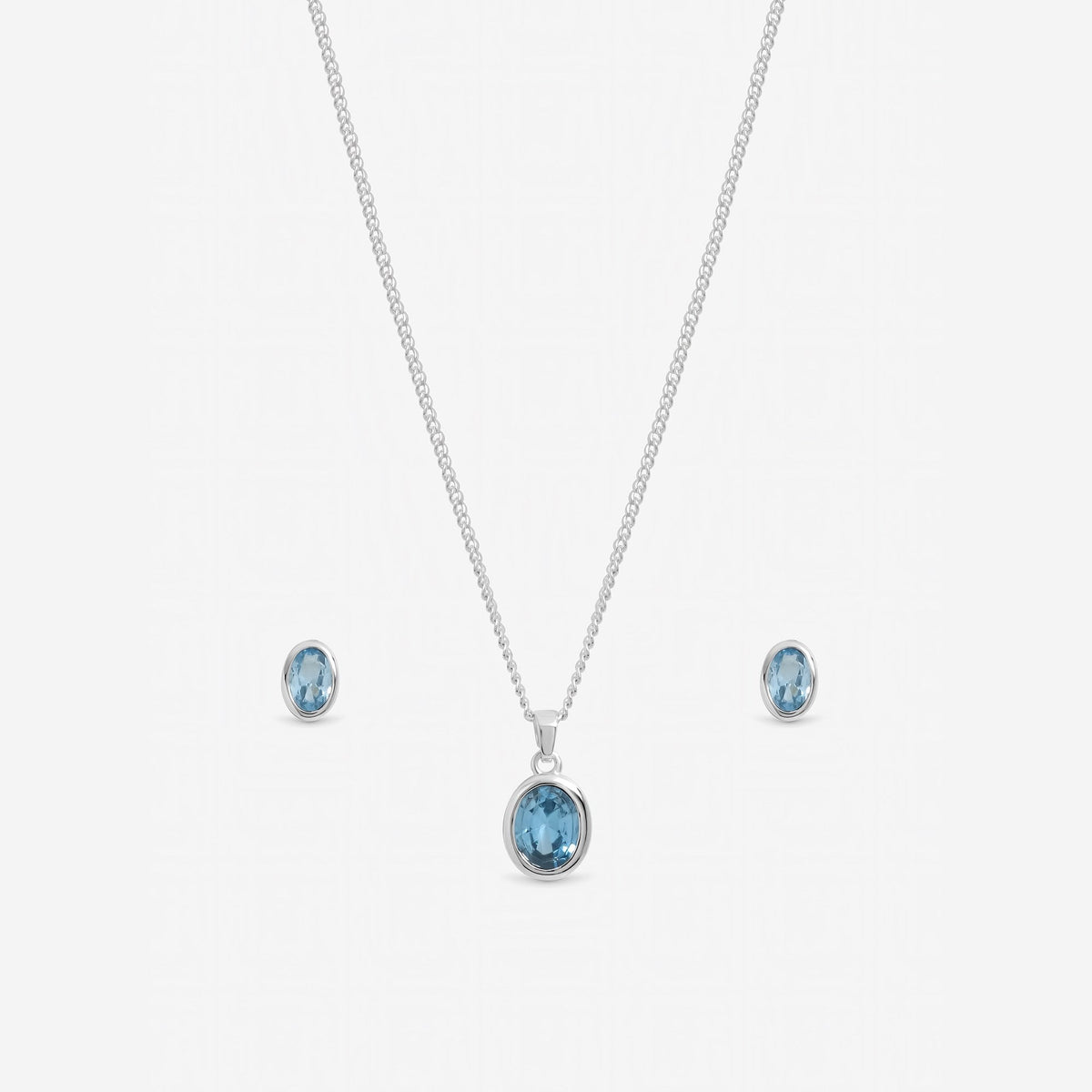 Inicio Sterling Silver Blue Topaz Oval Bezel Set - Gift Box